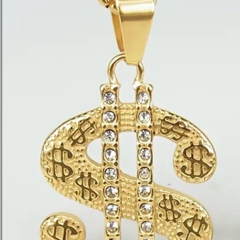 Gold Dollar Sign Pendant Necklace. - Picture 3 of 4